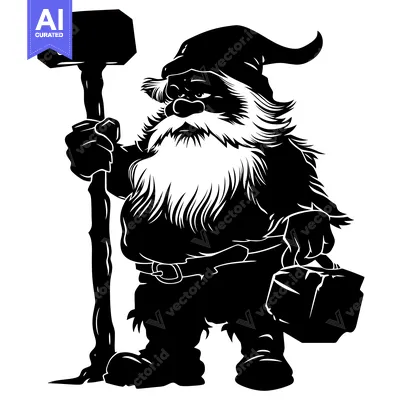 Aset desain premium: A Silhouetted Dwarf Holding a Hammer and a Box