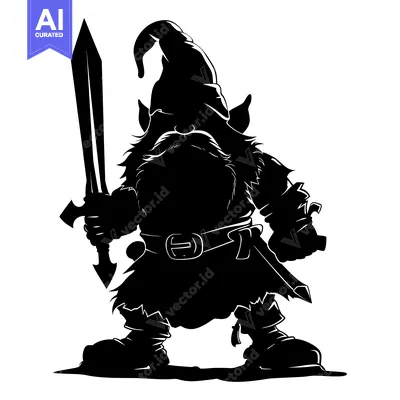 Aset desain premium: A Silhouette of a Warrior Dwarf Holding a Sword