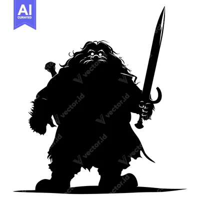 Silhouette of a menacing, bearded warrior holding a sword