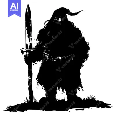 Aset premium populer: A Silhouetted Figure Holding A Large Spear