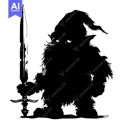 A Silhouetted Dwarf Holding a Sword