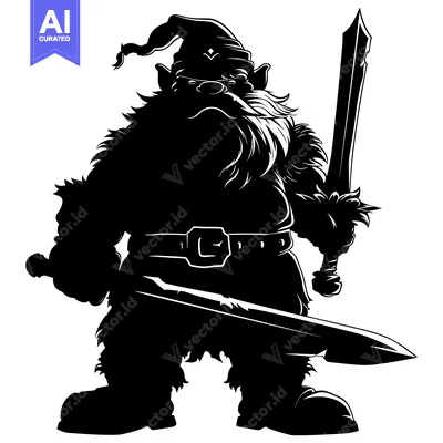 Silhouette of a Warrior Dwarf Holding a Sword
