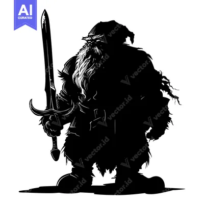 Aset desain premium: Silhouette of a Bearded Warrior Holding a Sword