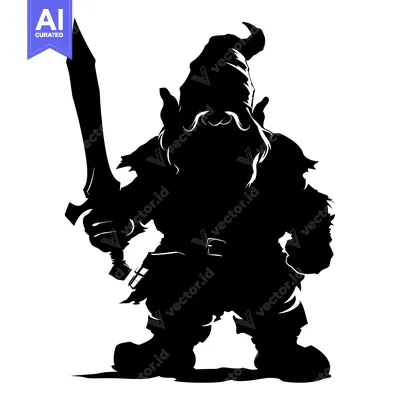 Aset desain premium: Silhouette of a Dwarf Holding a Sword