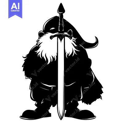 A Silhouetted Dwarf Holding a Sword Upright