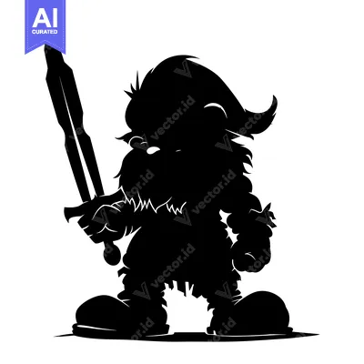 Premium design asset: Silhouette of a Cartoon Dwarf Holding a Sword