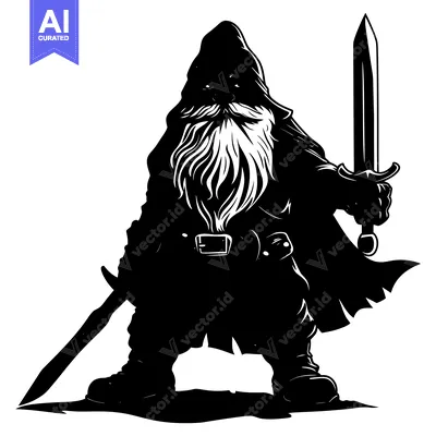 A Silhouetted Dwarf Warrior Holding a Sword