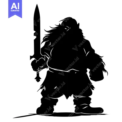 Popular premium asset: Silhouette of a Large, Bearded Warrior Holding a Sword