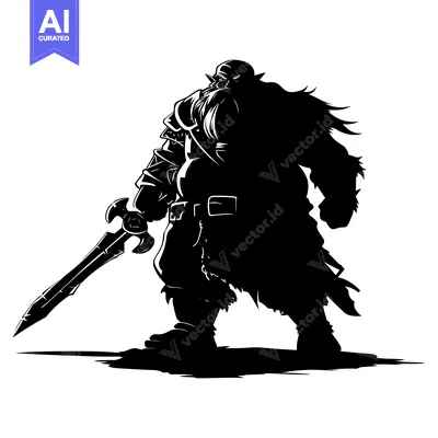 Aset premium populer: Silhouette of a Powerful Orc Warrior Holding a Sword