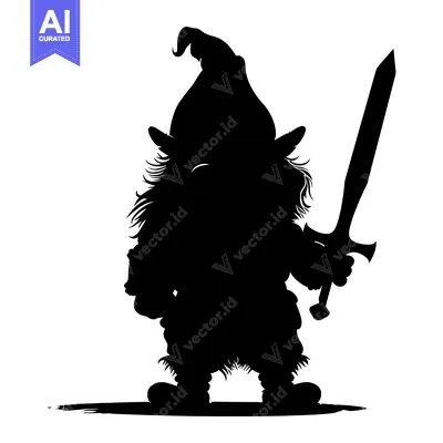 Premium design asset: Silhouette of a Dwarf Holding a Sword