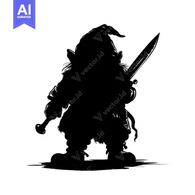 Silhouette of a Dwarf Holding a Sword