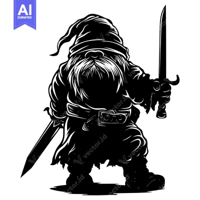 Premium design asset: A Silhouette of a Gnome Holding a Sword