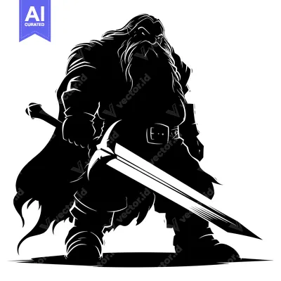 Aset desain premium: Silhouette of a Bearded Man Holding a Sword