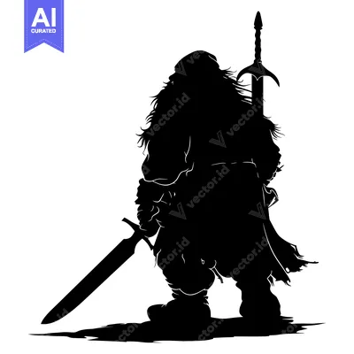 Aset desain premium: Silhouette of a Bearded Warrior with a Sword