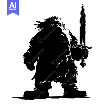 Aset premium populer: Silhouette of a Dwarf Holding a Sword
