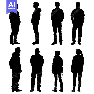 Premium design asset: Silhouettes of eight people standing in various poses