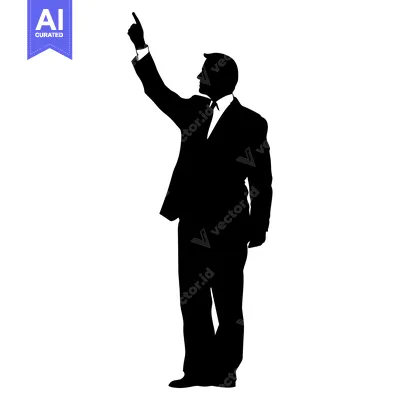 Premium design asset: Silhouette of a man in a suit pointing upwards