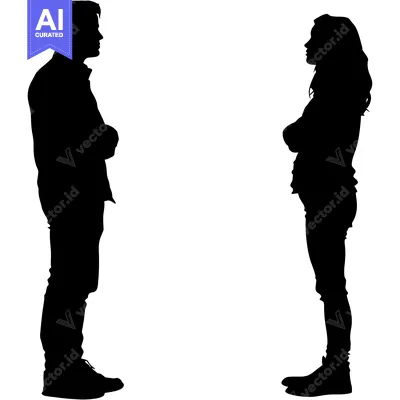 Silhouette of a Man and a Woman Standing Side-by-Side with Arms Crosse