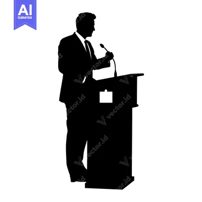 Aset premium populer: Silhouette of a Man Speaking at a Podium with a Microphone
