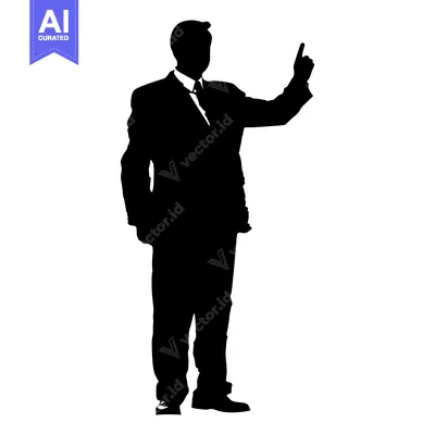 Aset desain premium: Silhouette of a Man in a Suit Pointing Upward