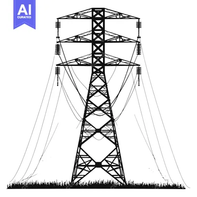 Premium design asset: Silhouette of a Power Transmission Tower with Wires