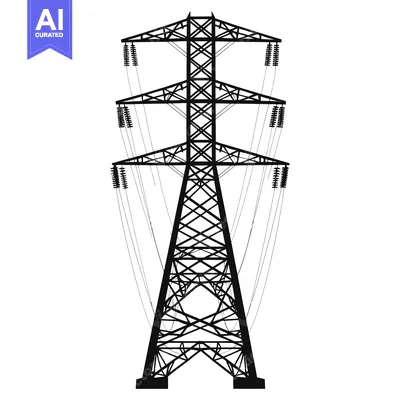 Premium design asset: Black and White Silhouette of an Electrical Transmission Tower