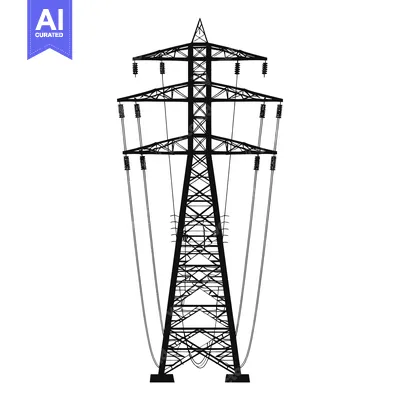 Aset desain premium: Black and White Silhouette of a Tall Power Transmission Tower