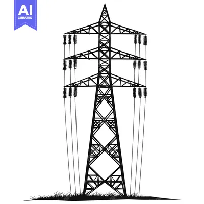 Premium design asset: Silhouette of a Power Transmission Tower with Wires