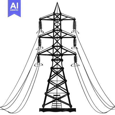 Black and White Silhouette of a Tall Electrical Power Transmission Tow