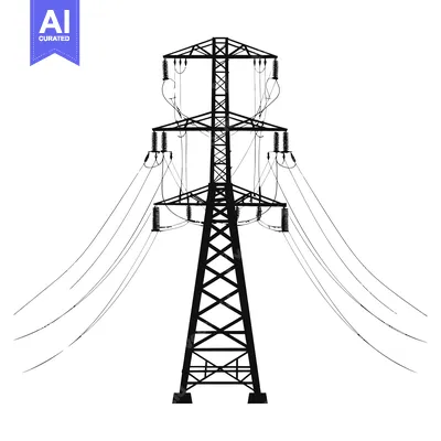 Premium design asset: Black and White Illustration of a Tall Power Transmission Tower