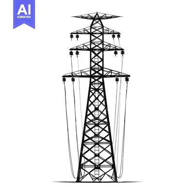 Premium design asset: Silhouette of a Tall Power Transmission Tower with Wires
