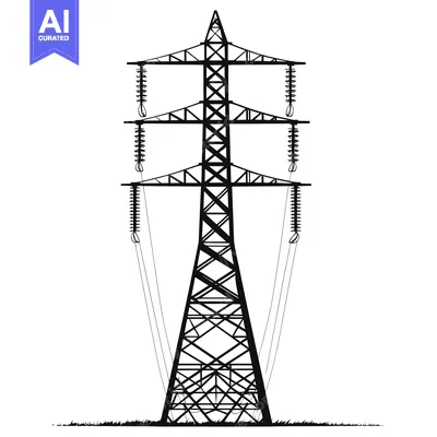 Premium design asset: Black and White Silhouette of an Electric Power Transmission Tower