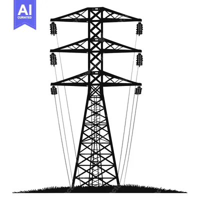Aset desain premium: A Black and White Silhouette of an Electrical Transmission Tower