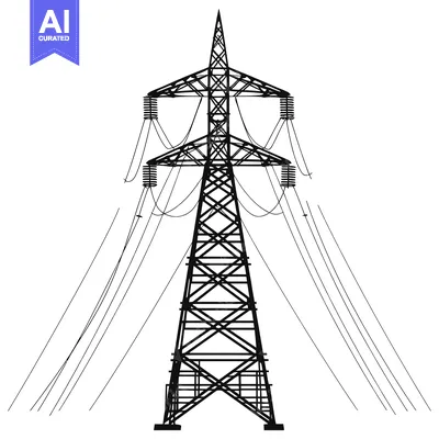 Aset premium populer: Silhouette of an Electrical Power Transmission Tower with Wires