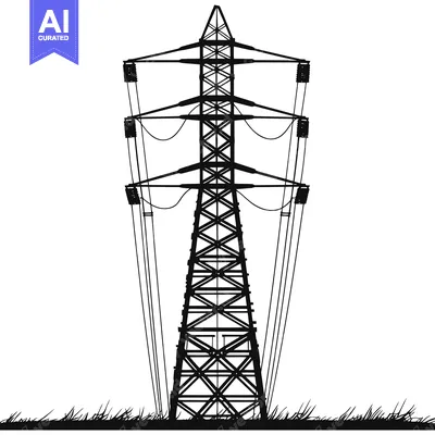 Aset desain premium: Black and White Silhouette of an Electrical Transmission Tower with Wi