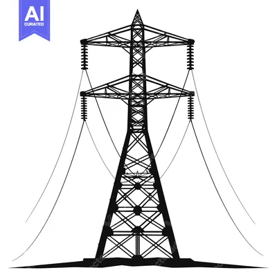 Aset desain premium: Silhouette of an Electrical Power Transmission Tower with Wires