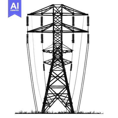 Aset premium populer: Silhouette of a Tall Electrical Power Transmission Tower with Insulato