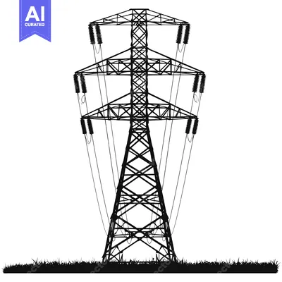 Aset premium populer: Silhouette of a Power Transmission Tower with Wires