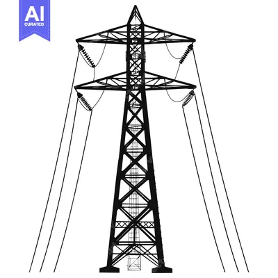 Premium design asset: Silhouette of a Transmission Tower with Power Lines