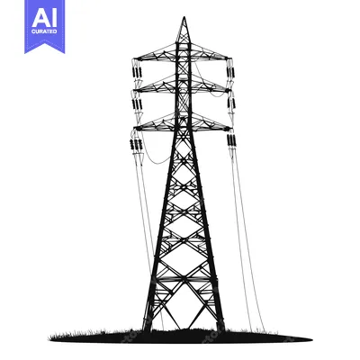 Aset desain premium: Black and White Silhouette of a Transmission Tower