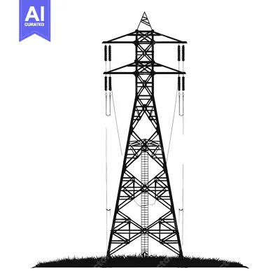 Aset desain premium: Black and White Silhouette of a Tall Power Line Tower