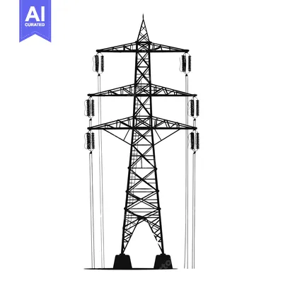 Aset desain premium: Black and white silhouette of a tall electrical power transmission tow