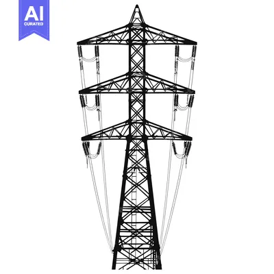 Premium design asset: Silhouette of a Tall Power Transmission Tower with Wires