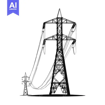 Aset desain premium: Silhouette of an Electrical Transmission Tower and Power Lines