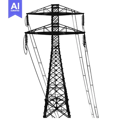 Premium design asset: Silhouette of a Power Transmission Tower with Wires