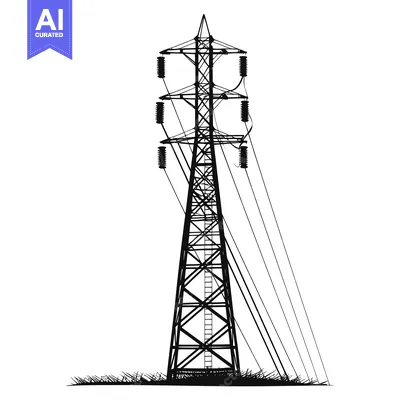 Aset desain premium: Black and White Silhouette of a Tall Power Line Tower