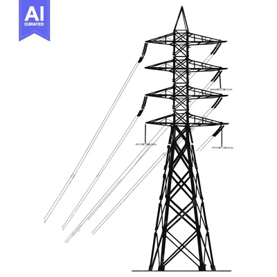 Aset premium populer: Black and White Illustration of a Tall Power Tower with Cables