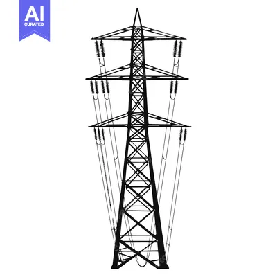 Aset premium populer: Black and white silhouette of an electrical transmission tower