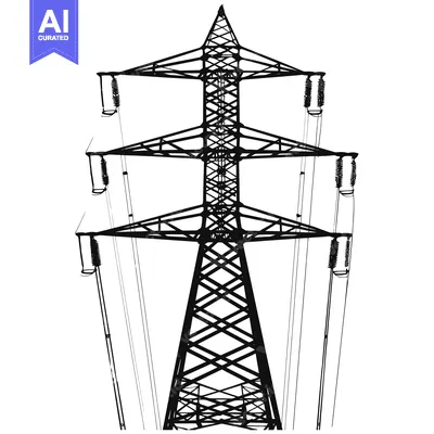Popular premium asset: Silhouette of a tall power transmission tower with wires