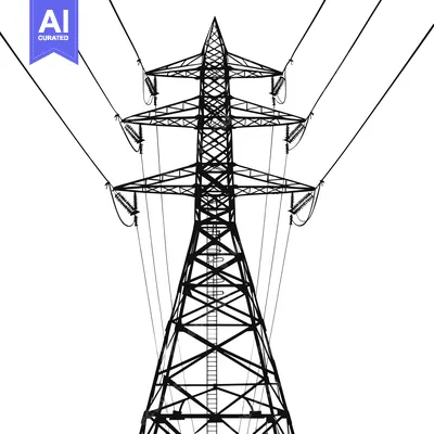 Popular premium asset: Silhouette of a Tall Power Transmission Tower with Multiple Wires